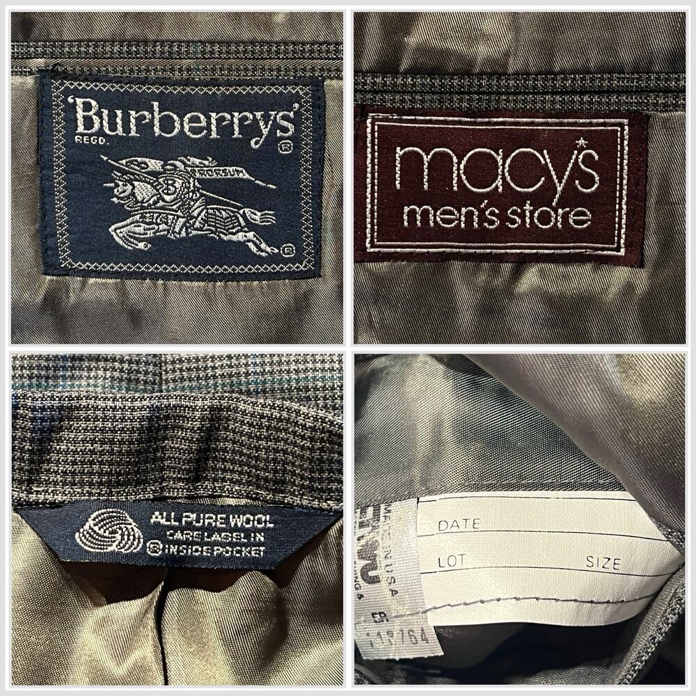 Flaws Vtg Burberry's 40L Gray Puppytooth Subtle Blue Plaid Blazer - Picture 16 of 16